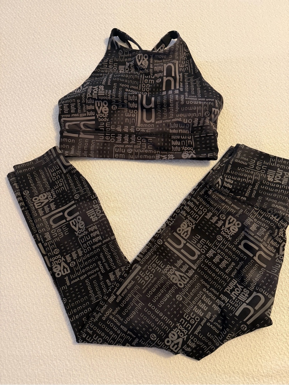 lululemon athletica Black and Gray Logo-Print Active Set